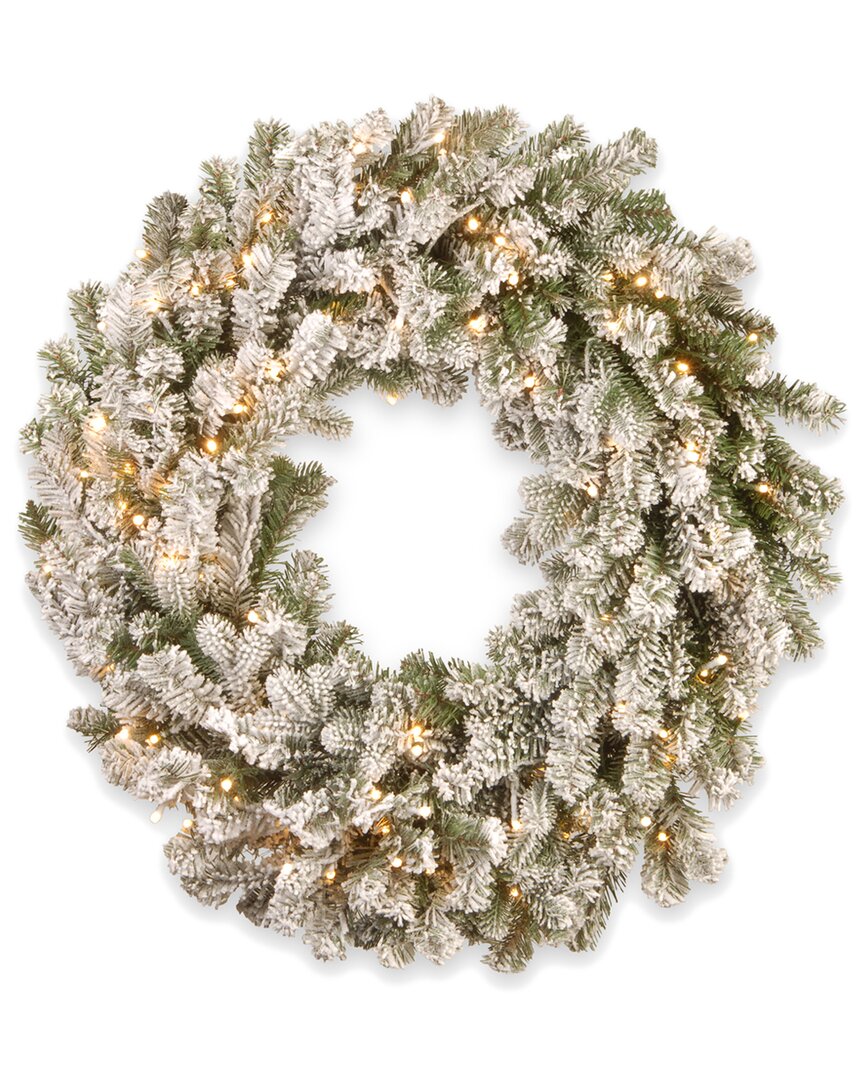 National Tree Company 24in Snowy Sheffield Spruce Wreath With Twinkly Led Lights In Green