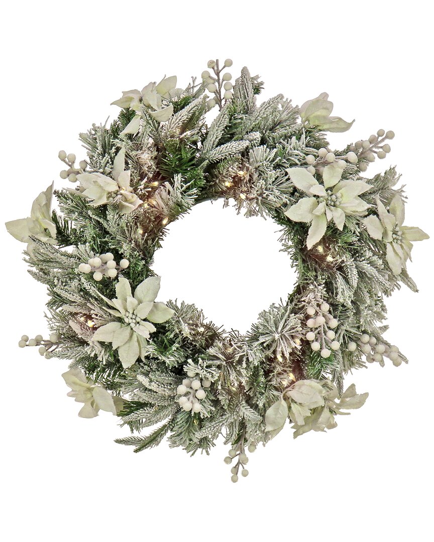 National Tree Company 26in Frosted Colonial Wreath With Led Lights In Green