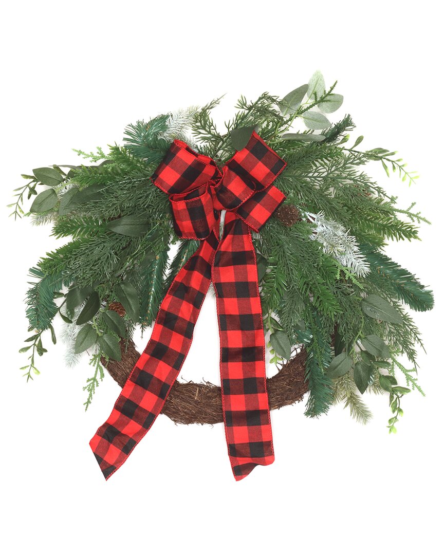 National Tree Company 22in Mixed Pine And Bow Christmas Wreath In Green
