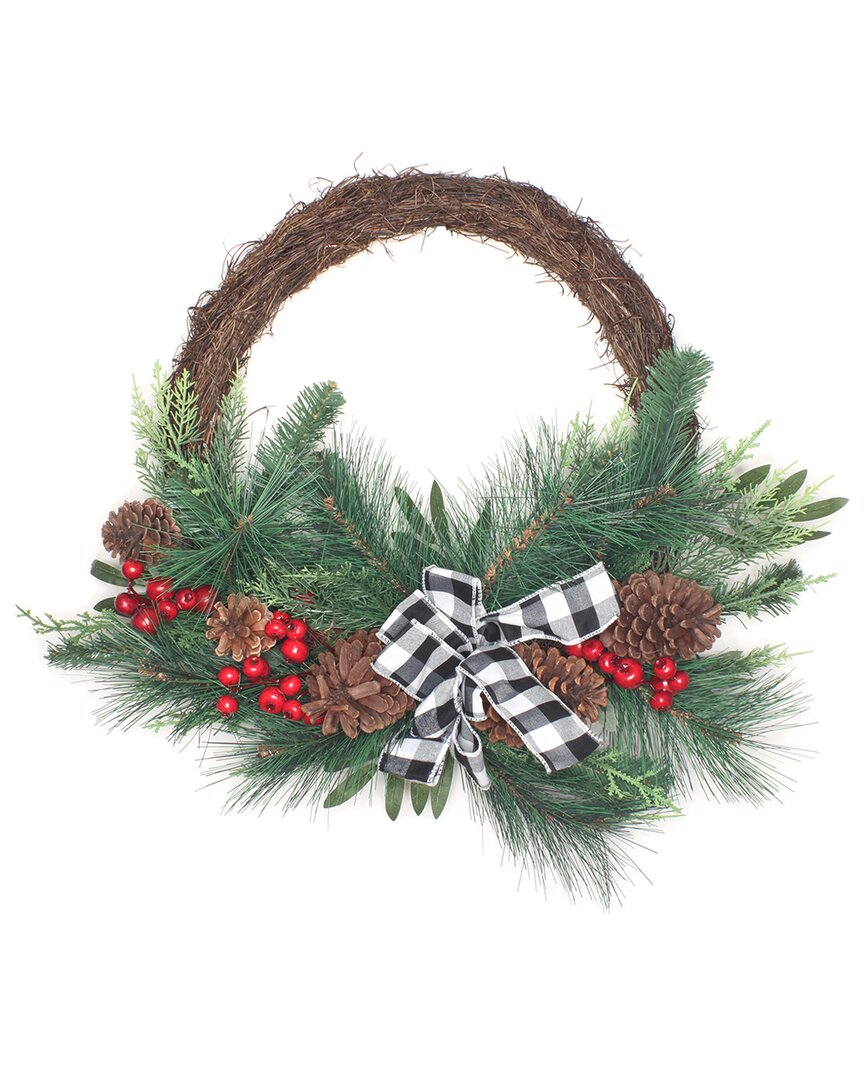 National Tree Company 24in Christmas Mixed Pine And Berries Wreath In Green