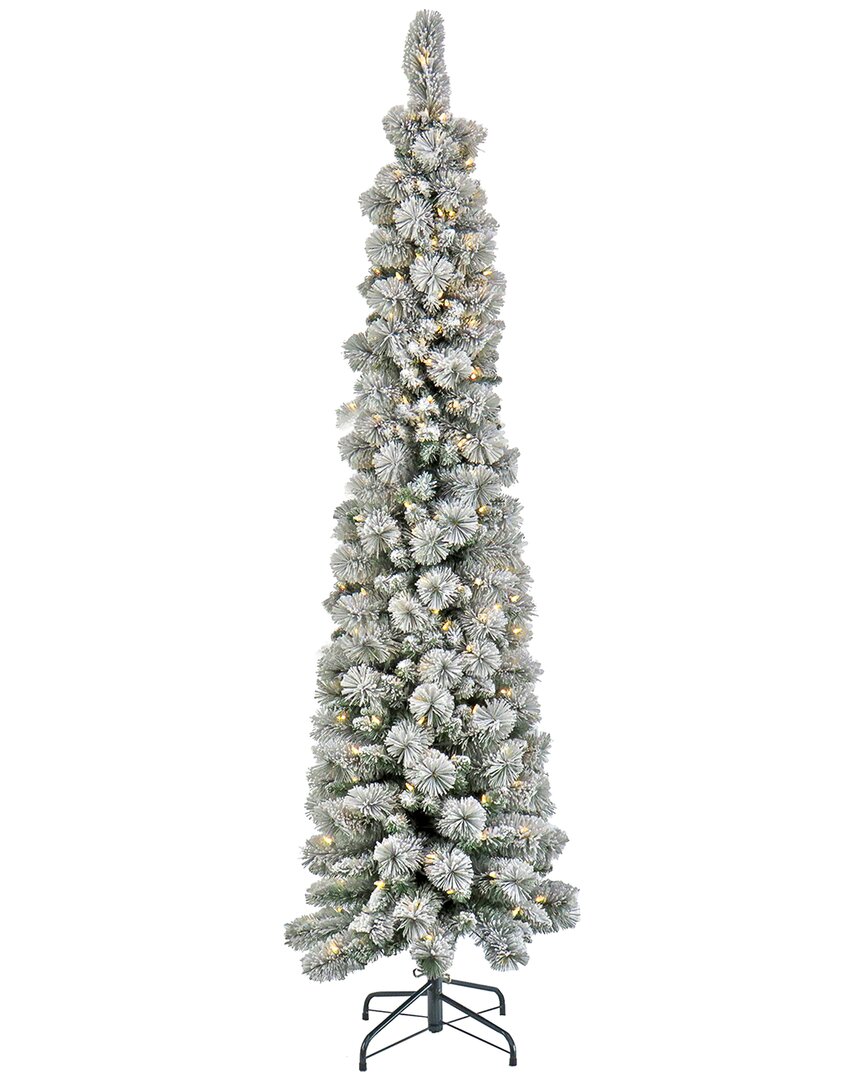 National Tree Company 7ft Pre-lit Snowy Methow Pencil Slim Tree With Lights In Green