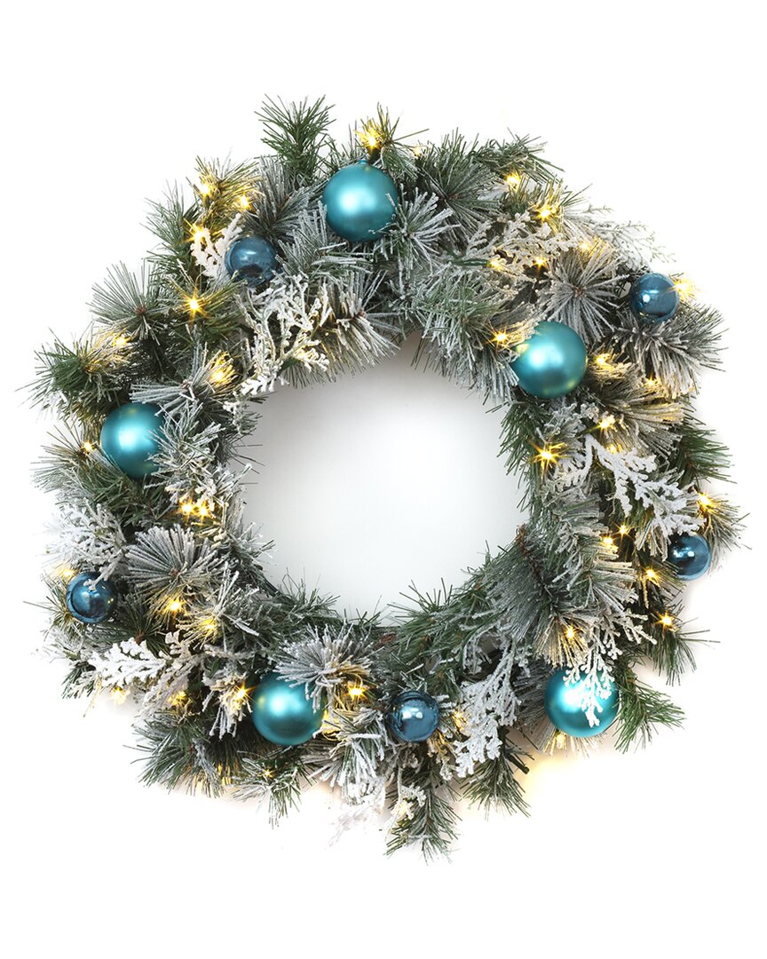 National Tree Company 24in Tinkham Pine Wreath With Led Lights In Green