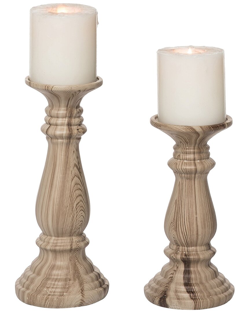 Transpac Resin 9.75in Christmas Pillar Candle Holders Set Of 2 In Brown