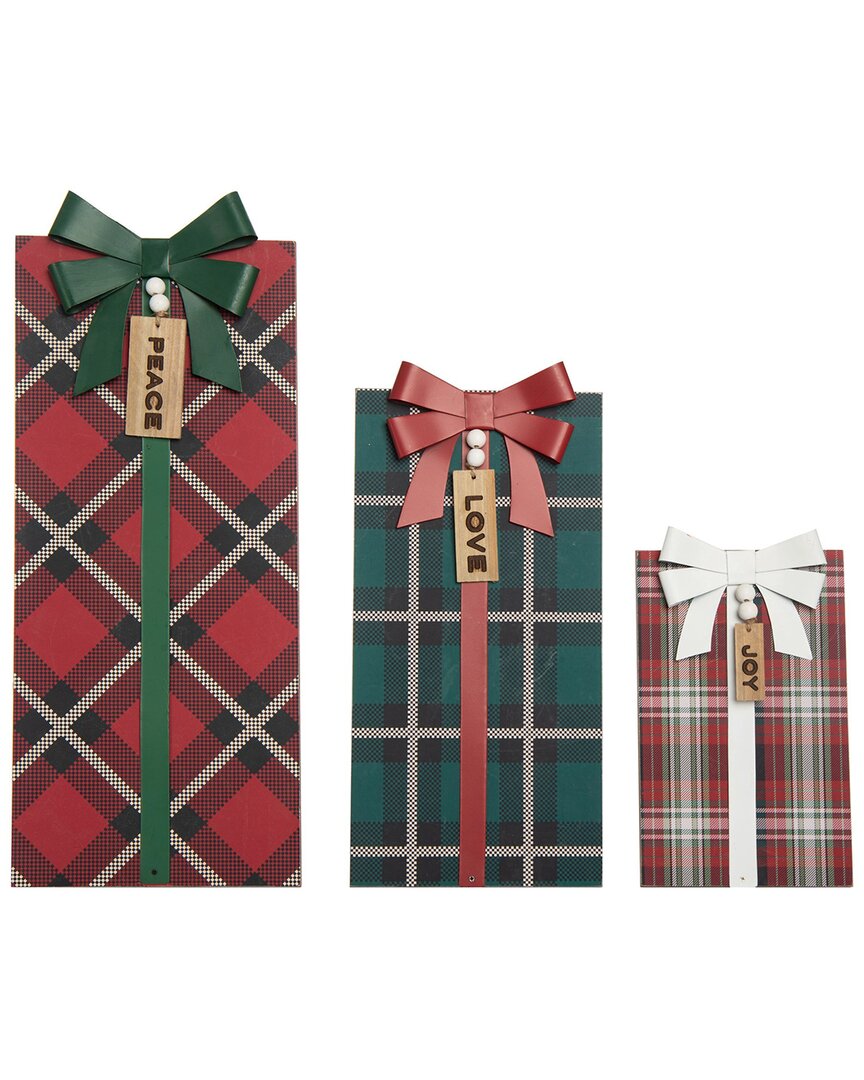 Transpac Wood 19.5in Multicolored Christmas Easel-back Plaid Presents Set Of 3
