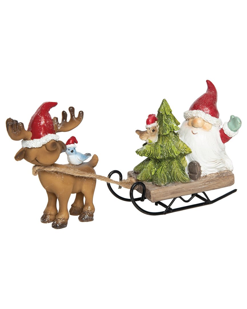 Transpac Resin 7.25in Multicolored Christmas Droopy Hat Santa And Reindeer Sled Figurine