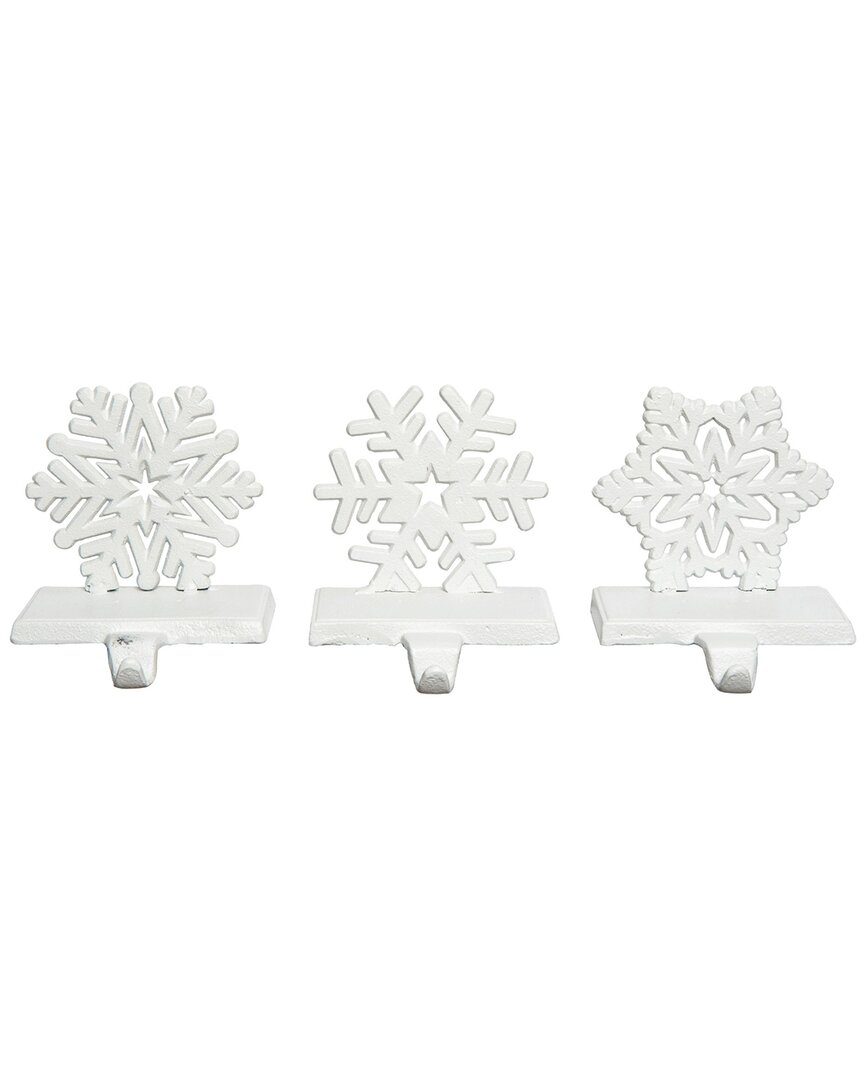Transpac Metal 5.51in Christmas Snowflake Stocking Holder Set Of 3 In White