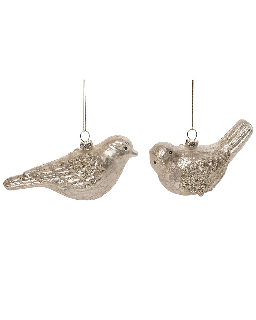 Transpac Glass 2.875in Christmas Bird Ornament Set Of 2 In Gold