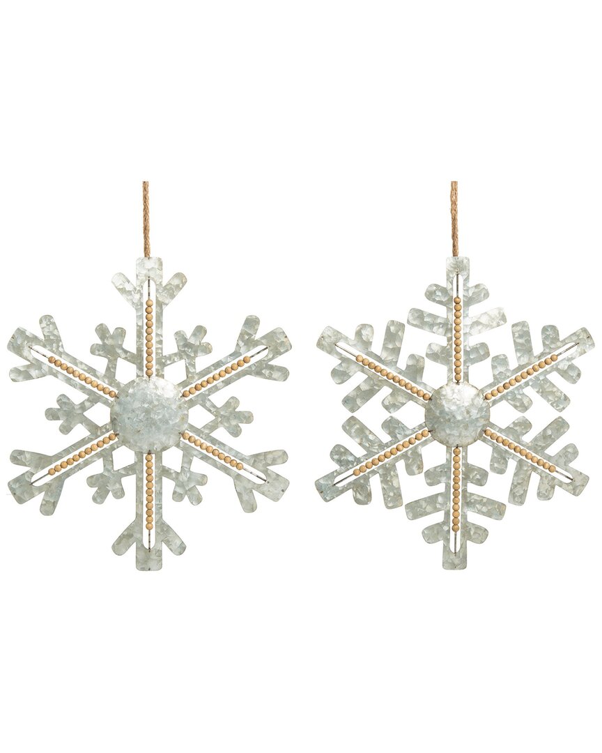 Transpac Metal 16in Christmas Beaded Snowflake Decor Set Of 2 In Grey