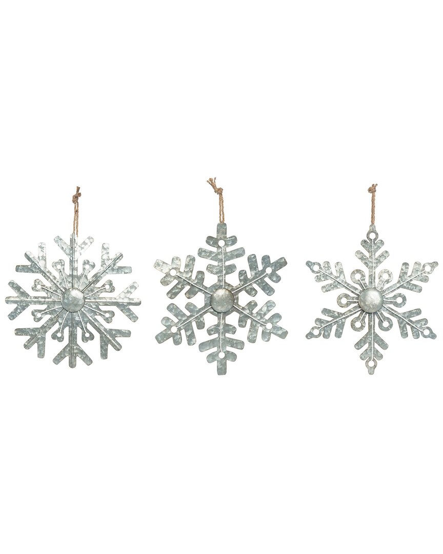 Transpac Metal 14.5in Christmas Rope Accent Snowflake Decor Set Of 3 In Grey