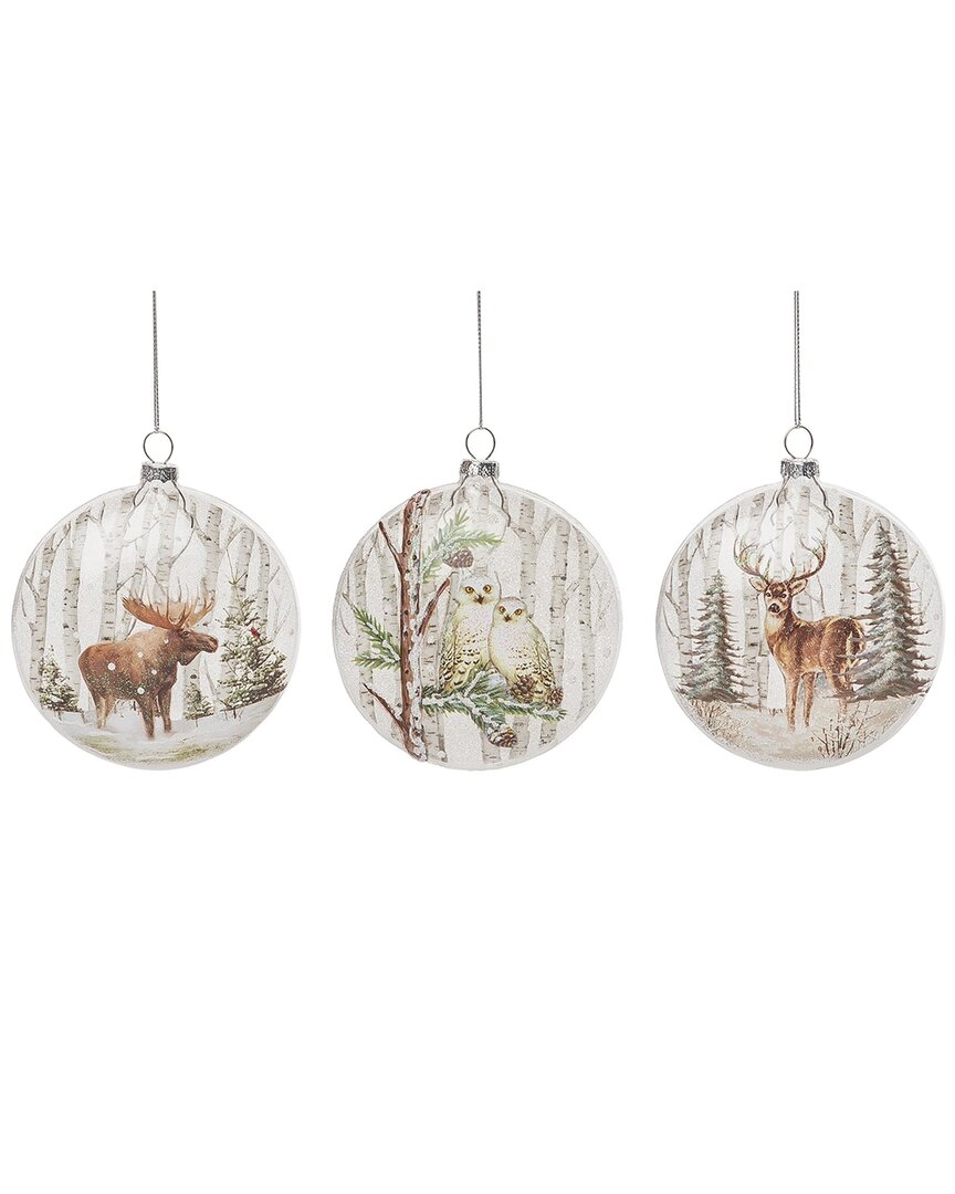 Transpac Glass 4.5in Multicolored Christmas Forest Critter Ornament Set Of 3