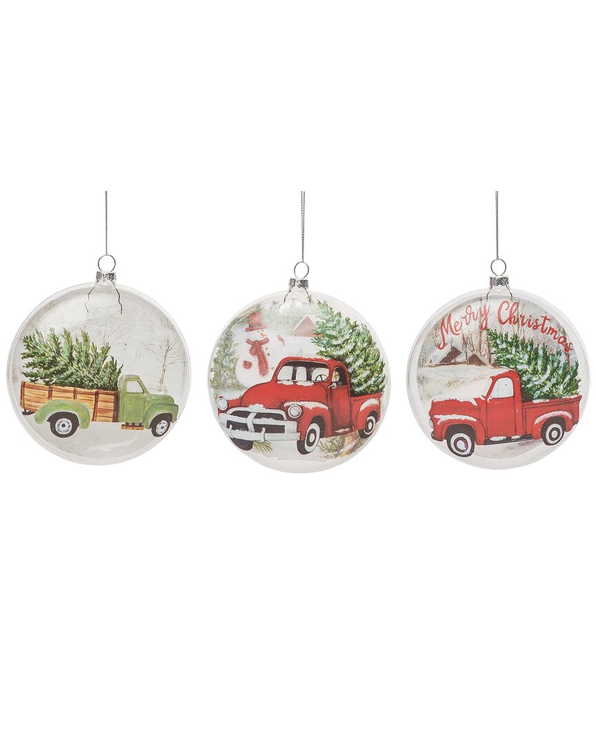 Transpac Glass 5.5in Multicolored Christmas Painted Farm Truck Ornament Set Of 3
