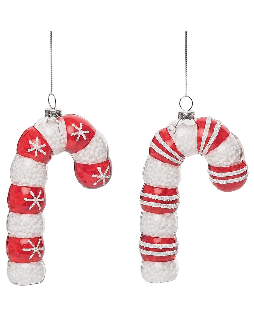 Transpac Glass 5.75in Multicolored Christmas Candy Cane Ornament Set Of 2