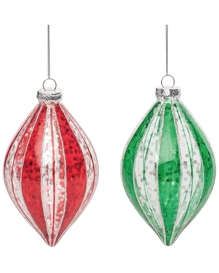 Transpac Glass 5.5in Multicolored Christmas Swirl Ornament Set Of 2