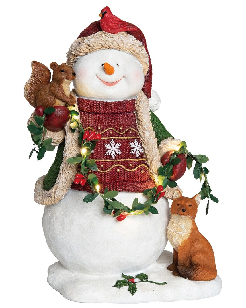 Transpac Resin 12.99in Multicolored Christmas Light Up Musical Cottage Snowman Decor