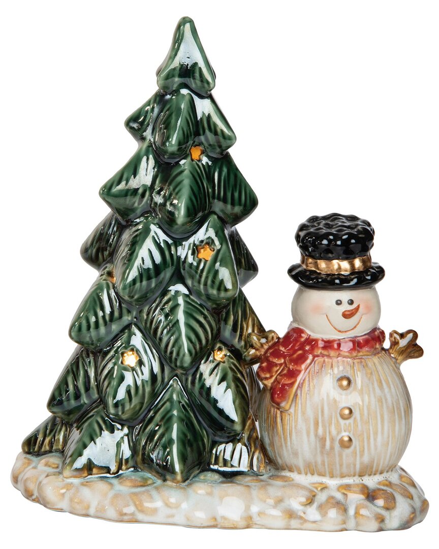 Transpac Ceramic 8.66in Multicolored Christmas Light Up Tree Snowman
