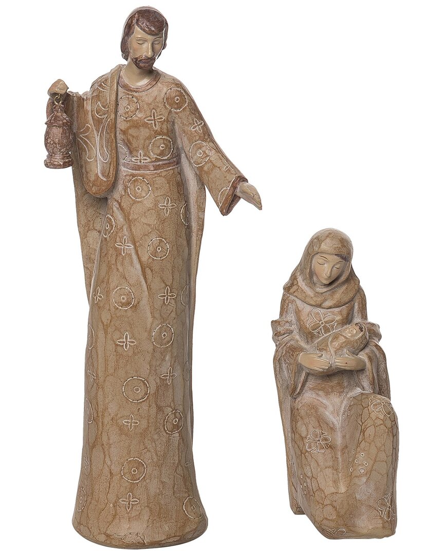 Transpac Resin 12in Christmas Carved Nativity Family Set Of 2 In Brown
