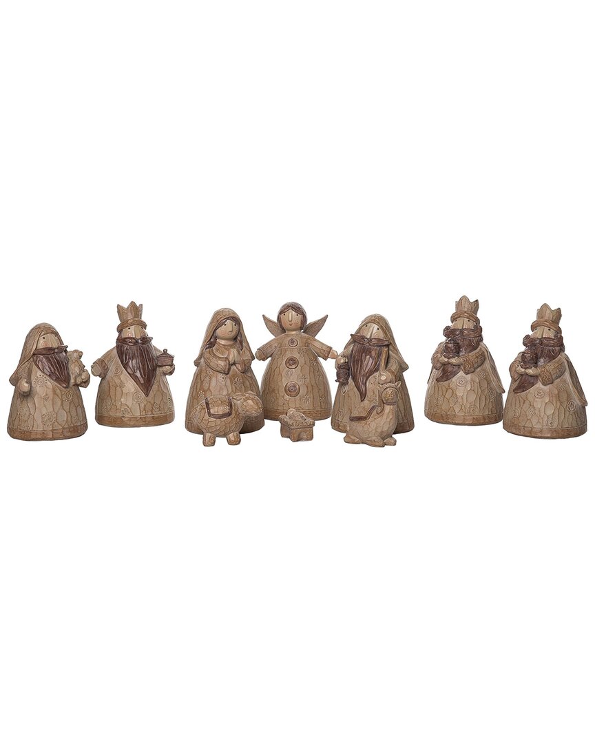 Transpac Resin 4.75in Christmas Carved Nativity Set Of 10 In Brown
