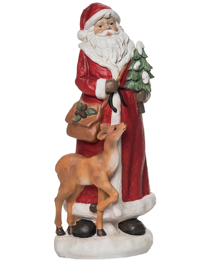 Transpac Resin 12in Multicolored Christmas Santa With Tree And Reindeer Figurine