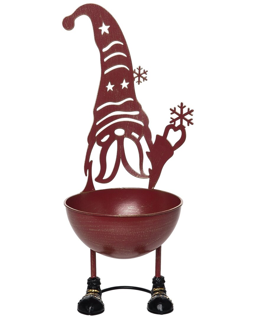 Transpac Metal 16in Christmas Gnome Bowl Decor In Red