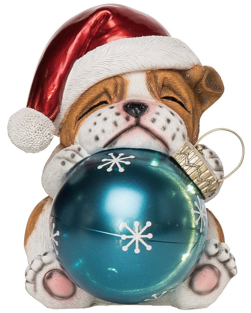 Transpac Resin 7.5in Multicolored Christmas Light Up Sleepy Puppy Holding Ornament Decor