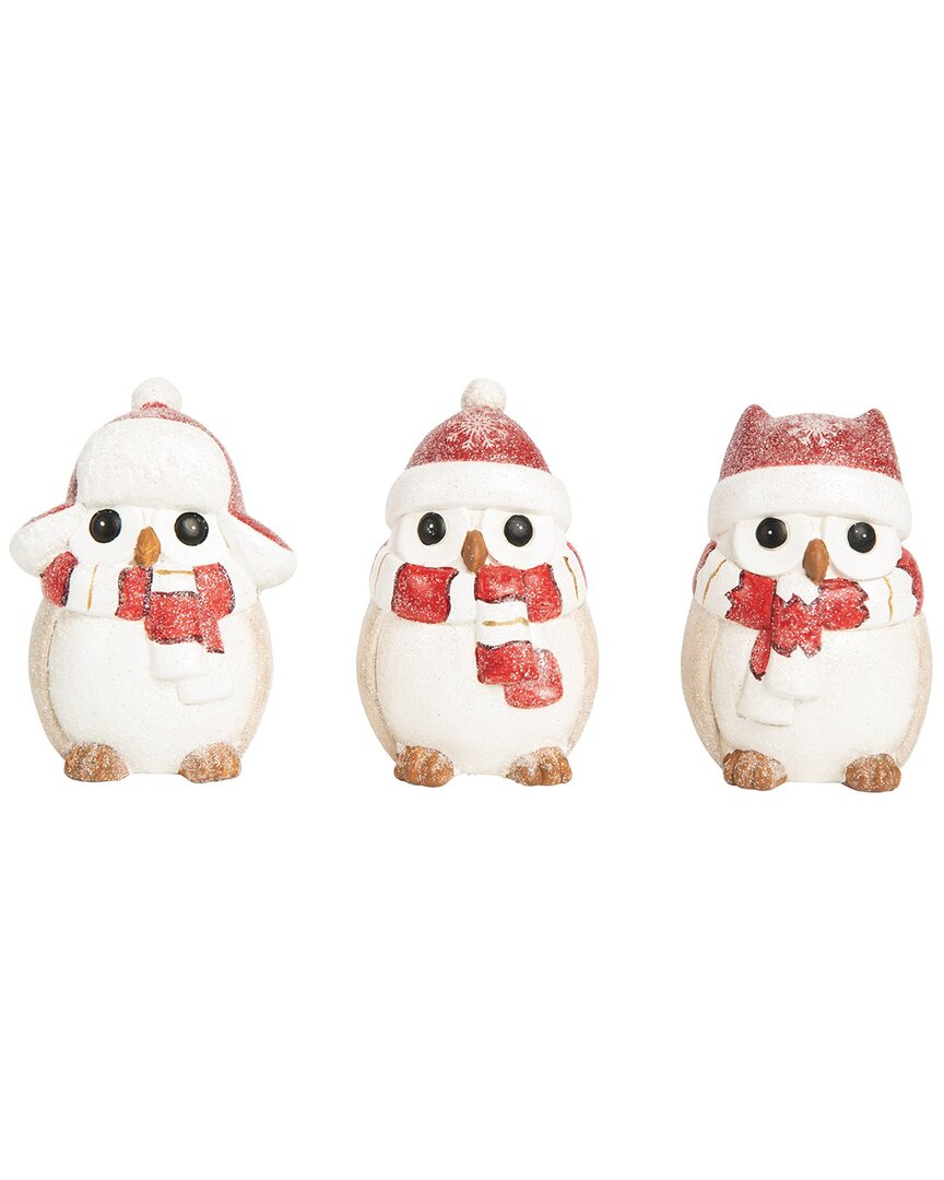 Transpac Ceramic 4.75in Multicolored Christmas Snowy Owl Figurine Set Of 3