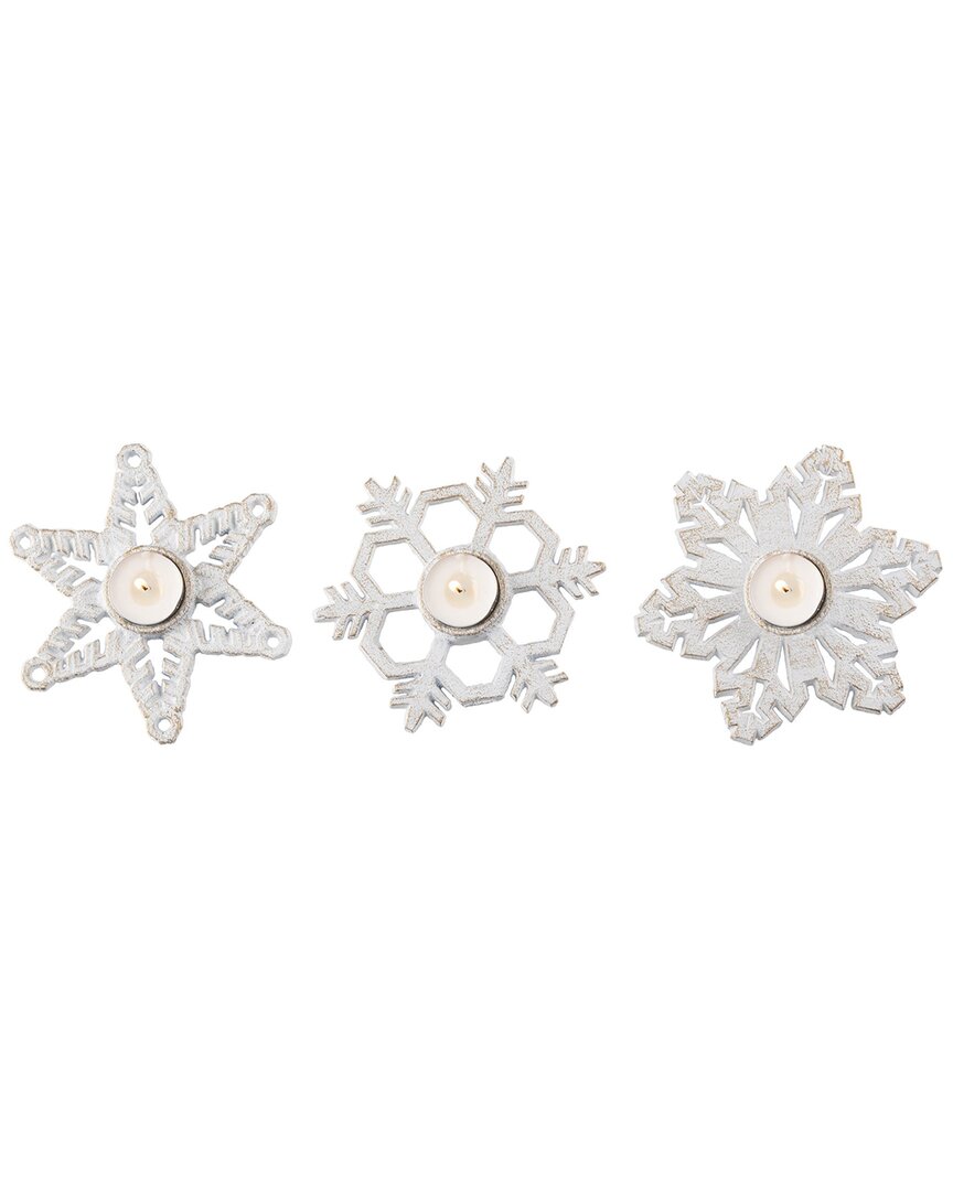 Transpac Metal 6.1in Christmas Snowflake Candle Holder Set Of 3 In White
