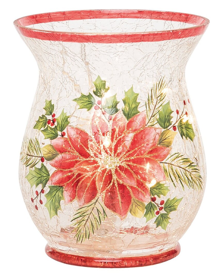 Transpac Glass 5.91in Multicolored Christmas Light Up Poinsettia Hurricane