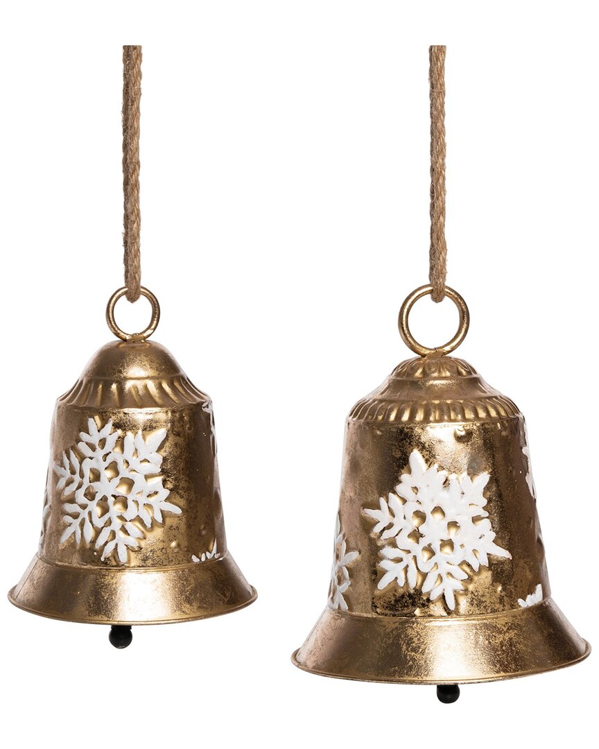Transpac Metal 9in Christmas Snowflakes Bells Set Of 2 In Gold
