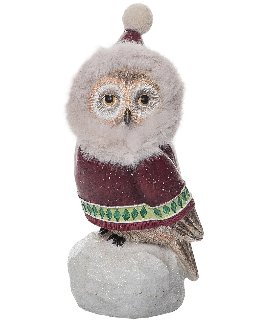 Transpac Resin 9in Multicolored Christmas Snowy Owl Figurine