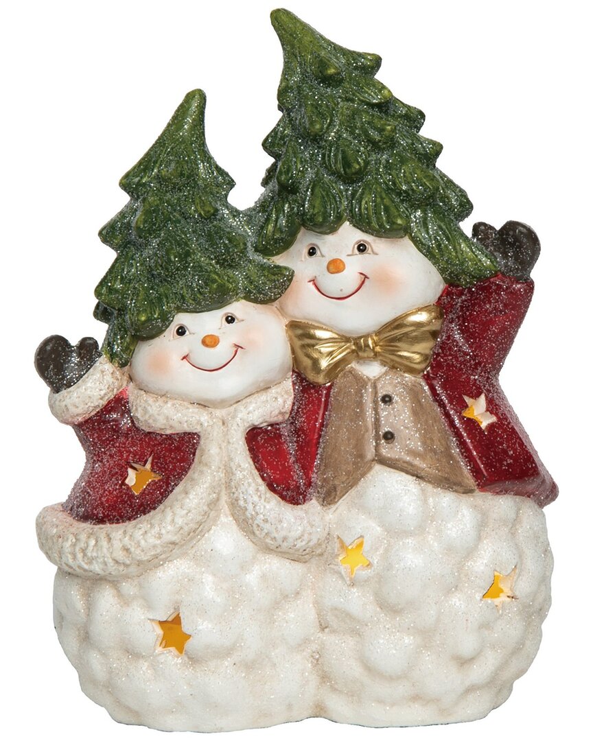 Transpac Ceramic 9in Multicolored Christmas Light Up Tree Snowman Decor