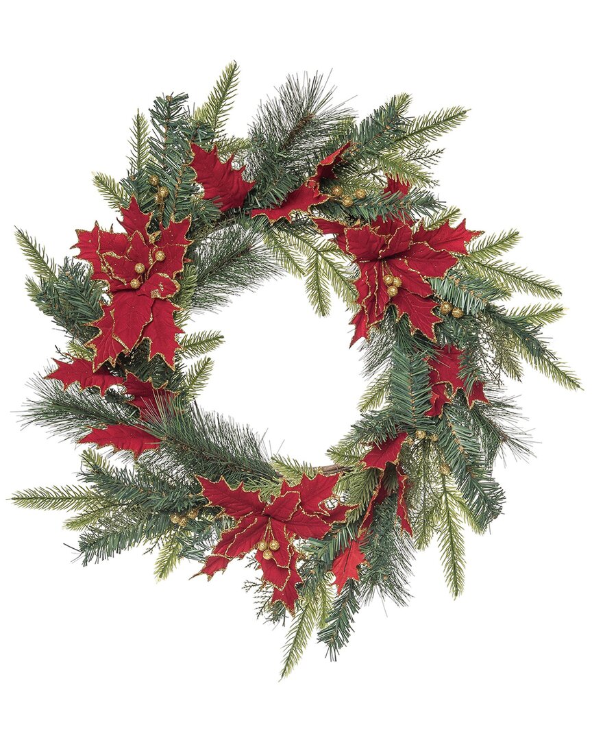 Transpac Artificial 24in Christmas Gilded Poinsettia Wreath In Green