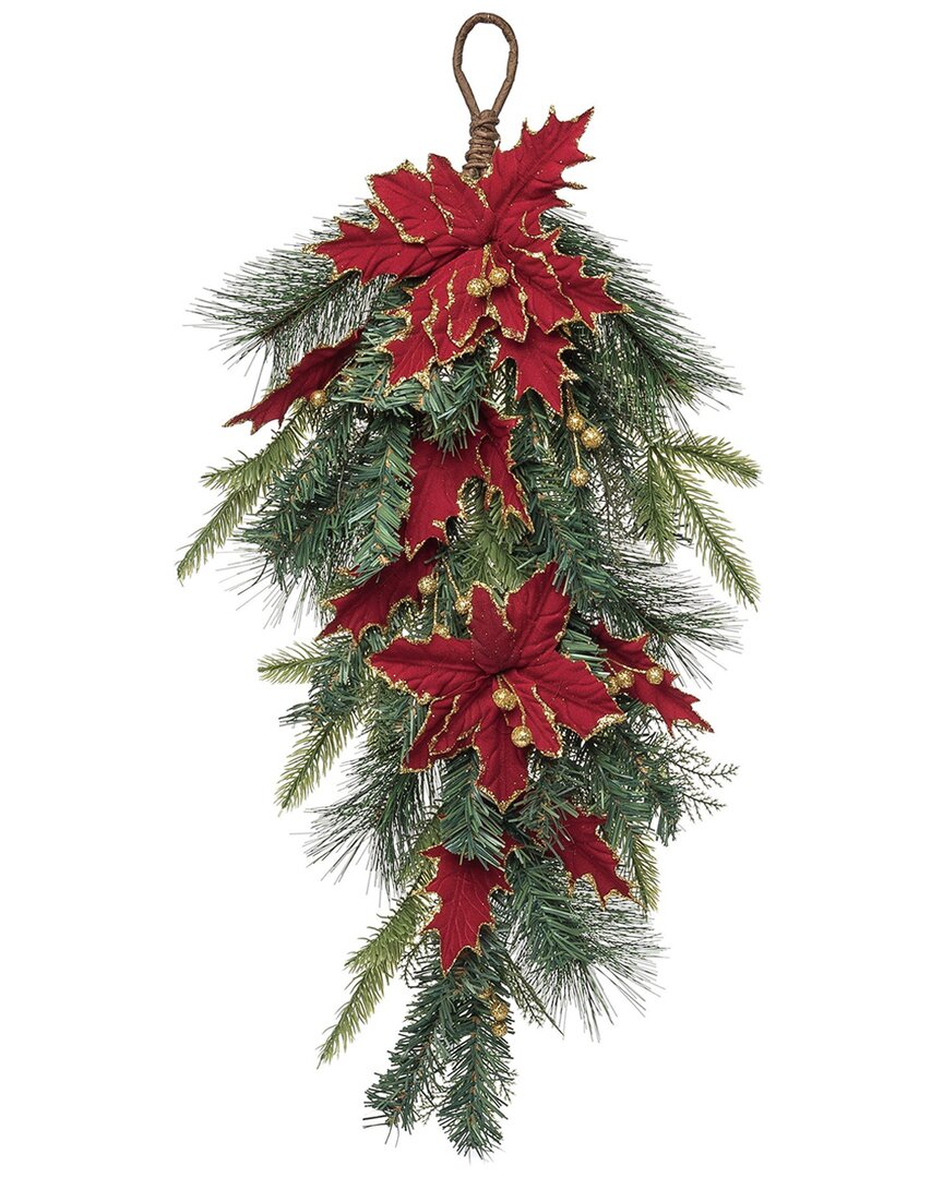 Transpac Artificial 26in Christmas Gilded Poinsettia T-drop In Green