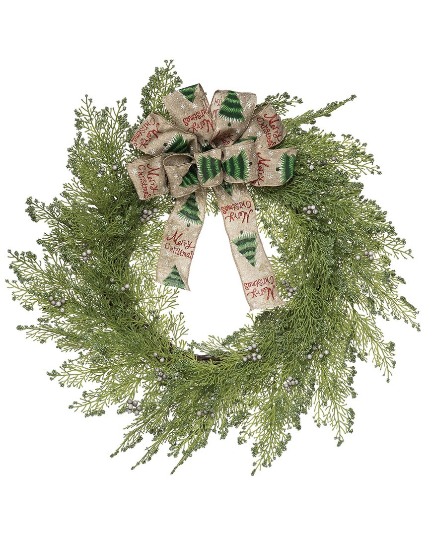 Transpac Artificial 28in Christmas Merry Artificial Wreath In Green