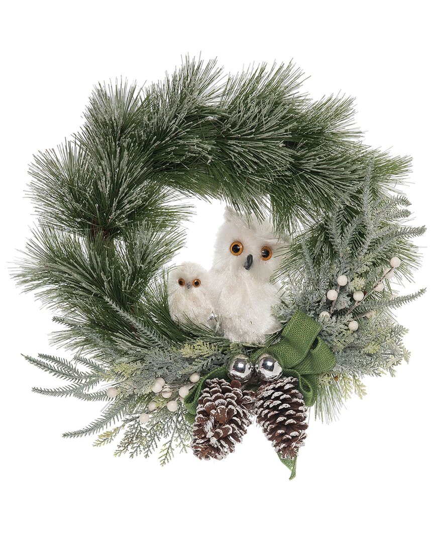 Transpac Foam 24.41in Christmas Acorn And Snowy Owl Wreath In Green