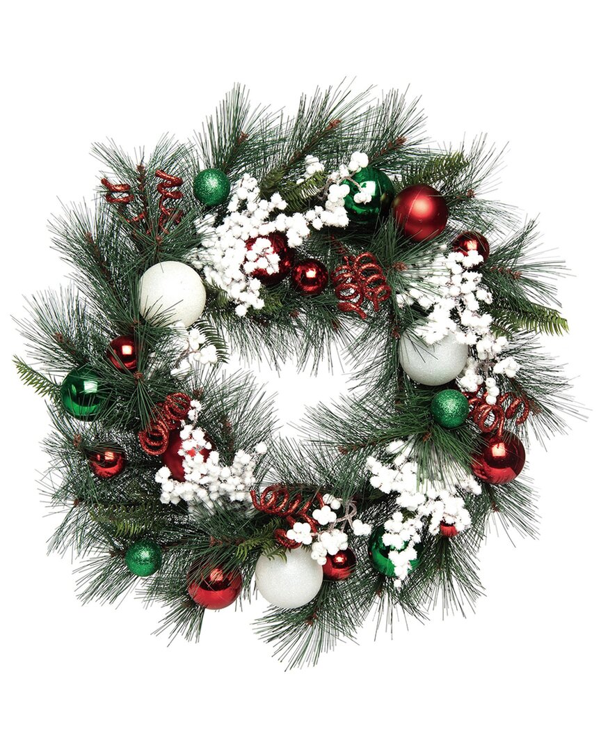 Transpac Artificial 24in Multicolored Christmas Bright Ornament Wreath