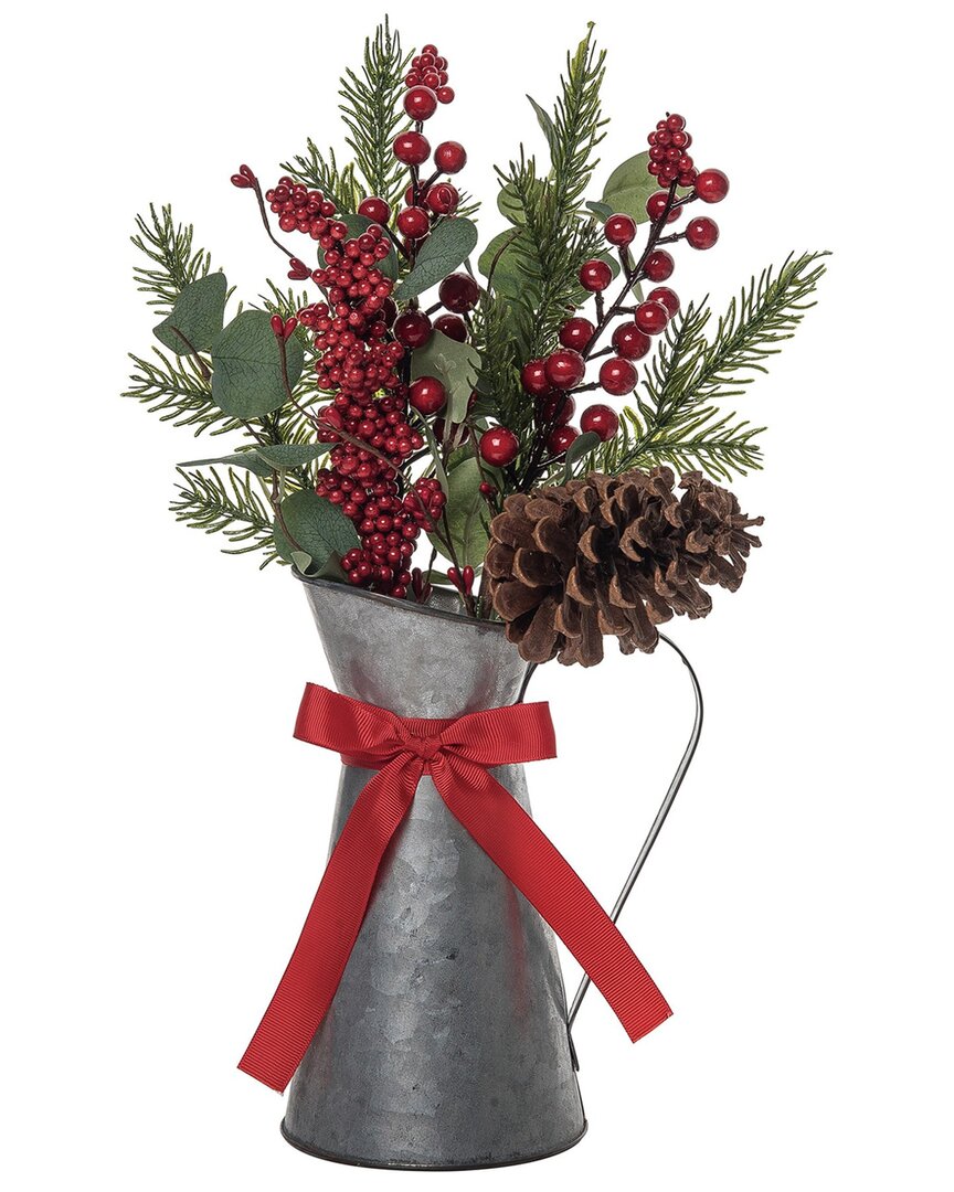 Transpac Artificial 19in Multicolored Christmas Twig Berry Eucalyptus Pitcher Arrangement
