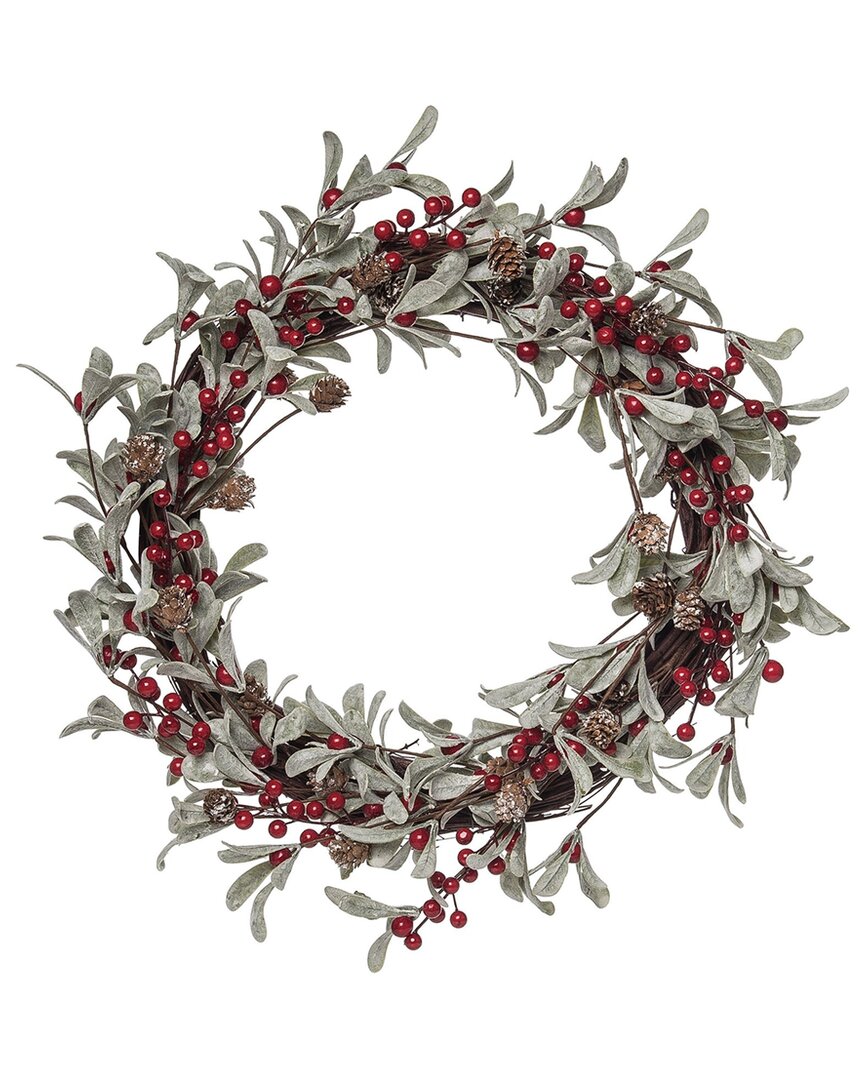 Transpac Natural Fiber 22in Multicolored Christmas Berry Lambs Ear Wreath