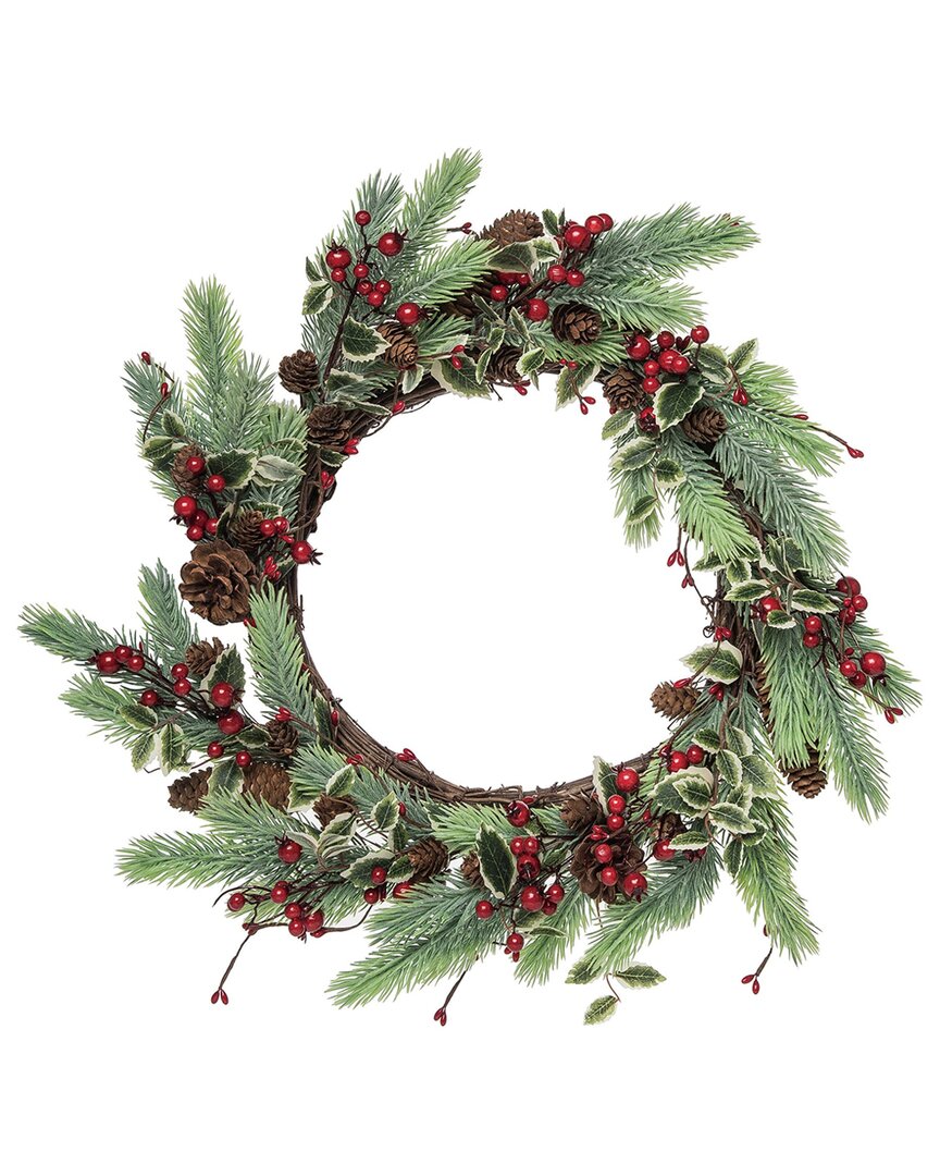 Transpac Metal 20in Multicolored Christmas Fir And Berry Wreath