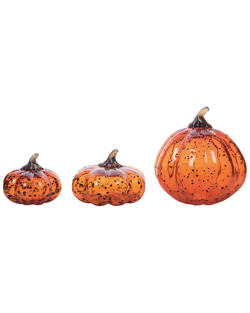 Transpac Glass 8in Orange Harvest Speckled Pumpkins Set Of 3