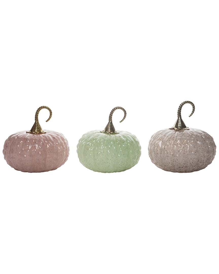 Transpac Glass 5.25in Multicolored Harvest Elegant Pumpkin Set Of 3 In Green