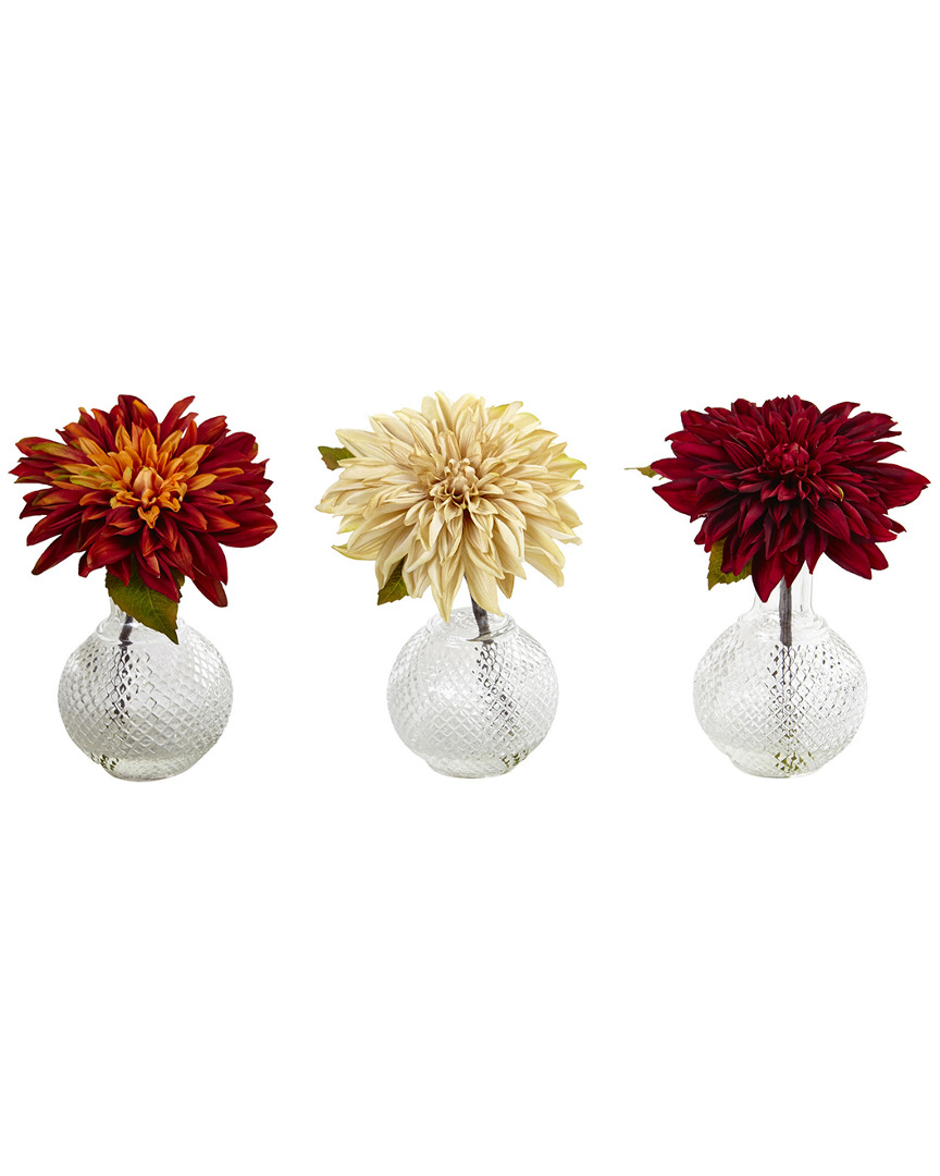 Nearly Natural Dahlia W/decorative Vase, Set Of 3