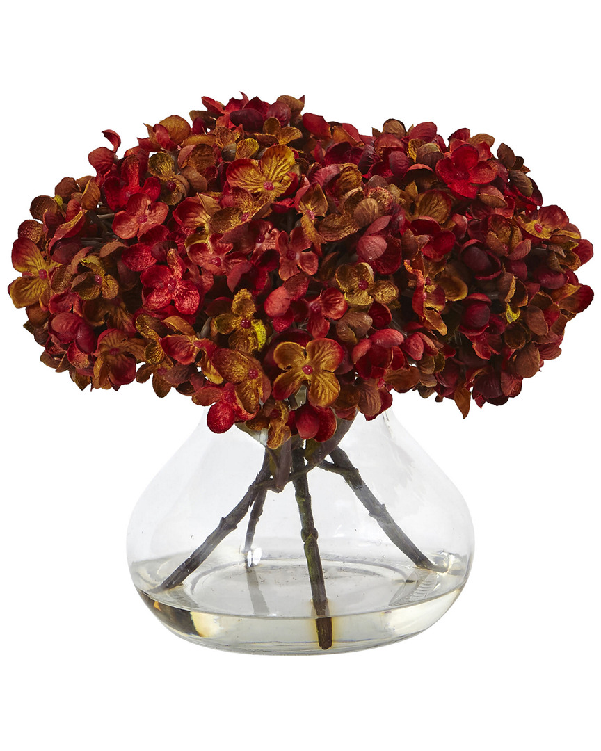 Nearly Natural Hydrangea Silk Flower Arrangement With Glass Vase