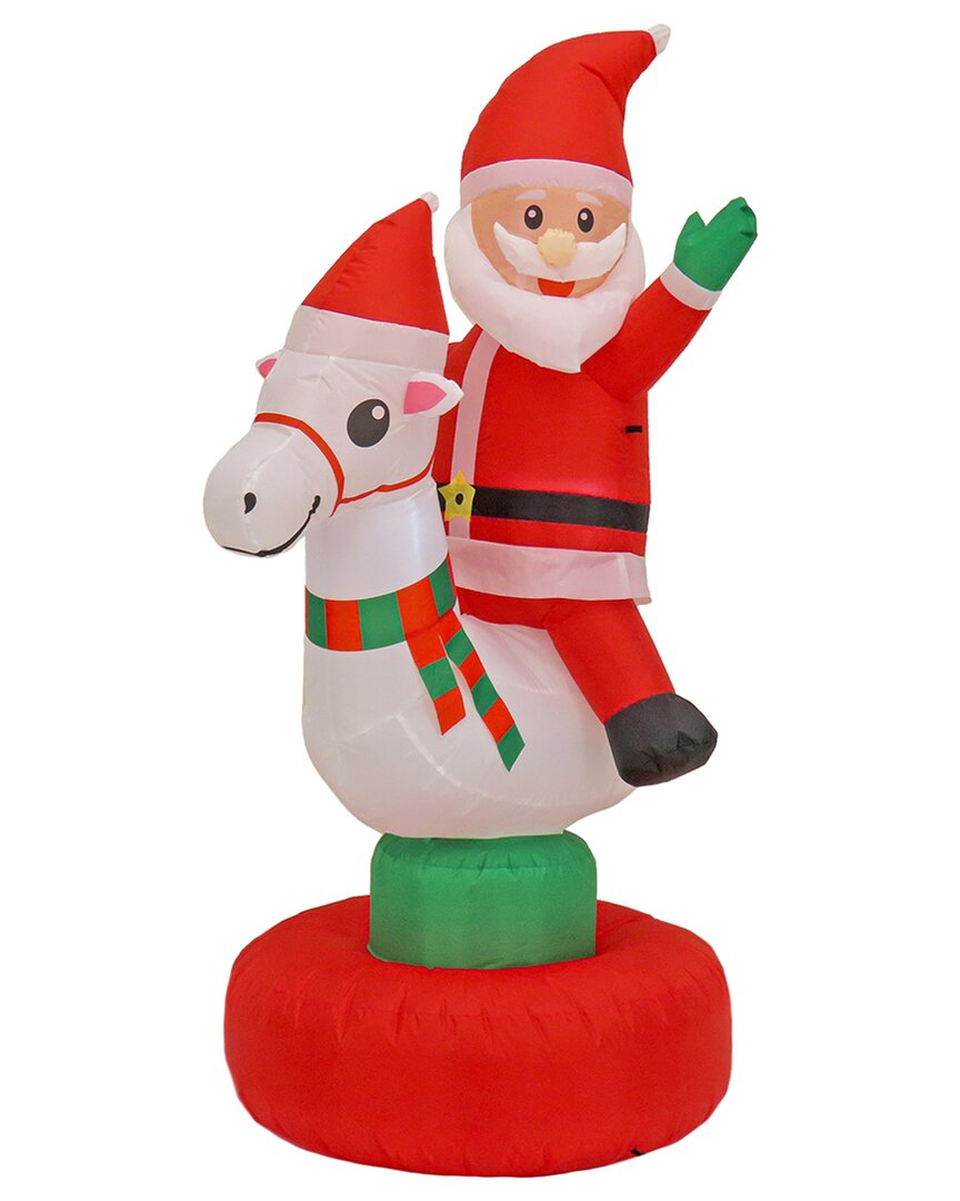 FIRST TRADITIONS FIRST TRADITIONS 6' RED INFLATABLE BLOW UP SANTA ON ROCKING HORSE WITH 3 WARM WHITE LED LIGHTS