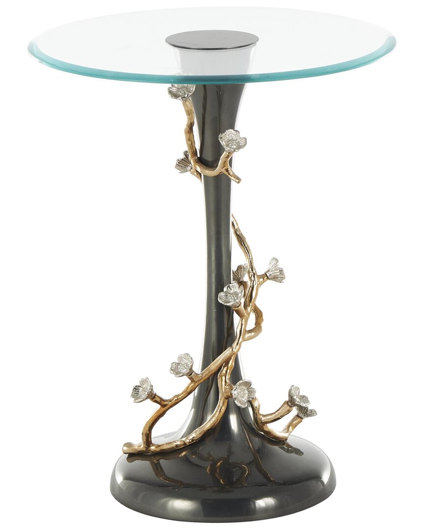 Peyton Lane Floral Twisted Vine Accent Table With Glass Tabletop