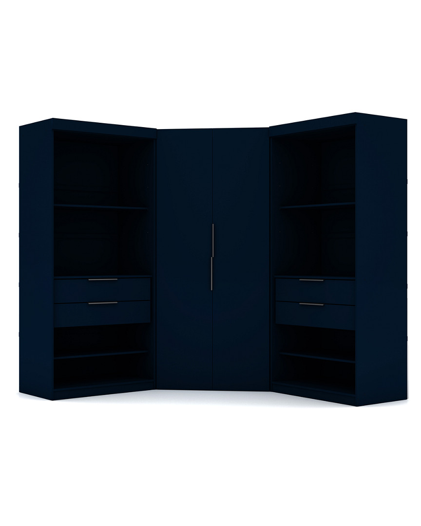 Manhattan Comfort Set Of 3 Mulberry 2.0 Semi Open 3-sectional Corner Closets In Blue