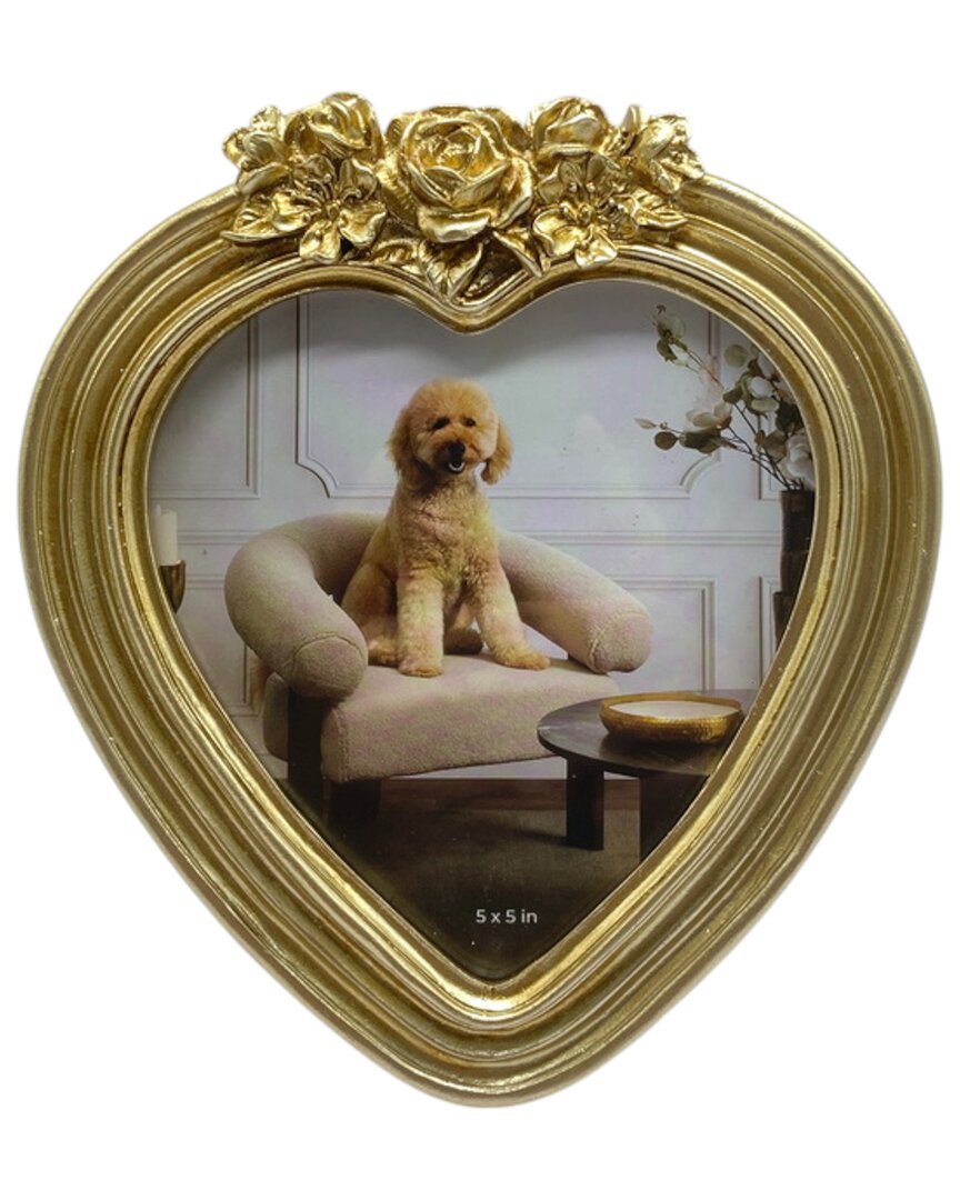 Sagebrook Home 5x5 Heart Photo Frame With Roses In Gold