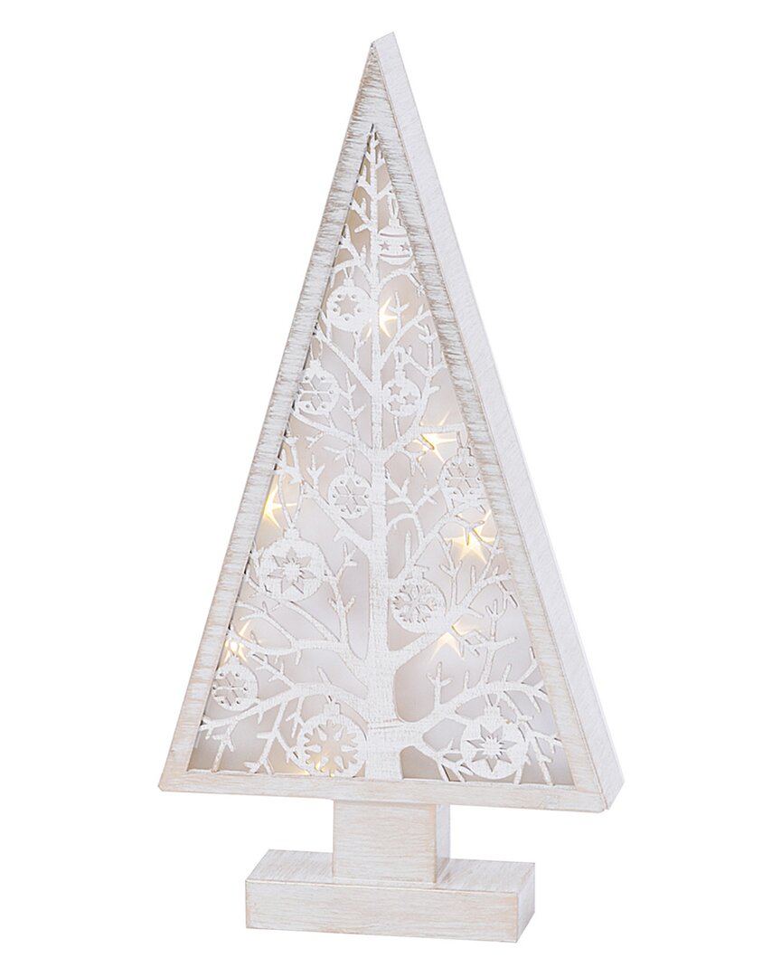 Gerson International 16in Lighted Metal And Laser Cut Wood Tree In White