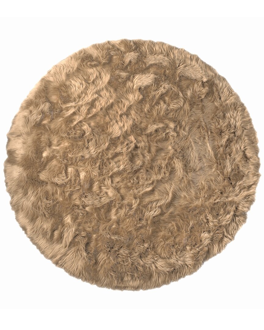 Natural Group Arlington Machine Washable Round Faux Fur Rug In Tan