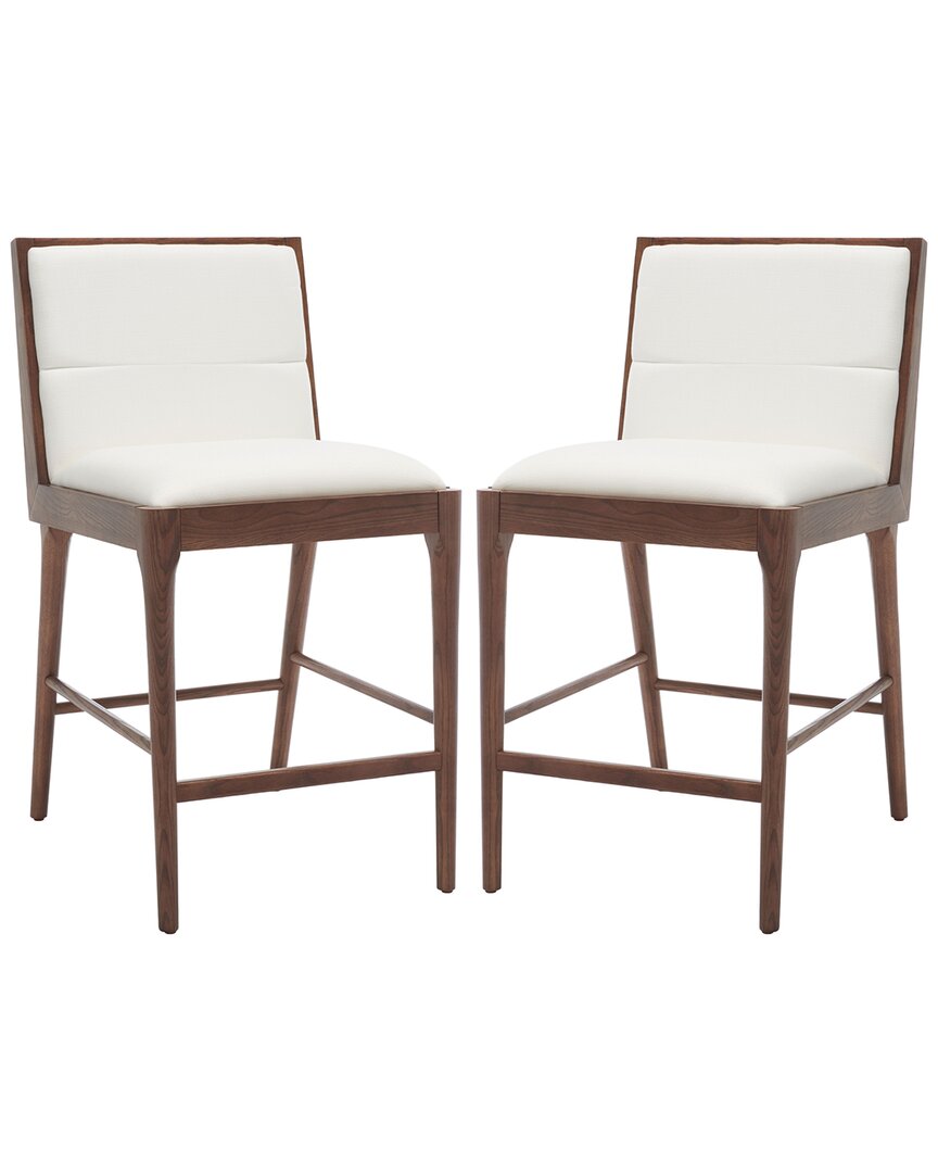 Safavieh Couture Set Of 2 Laycee Linen Walnut Counter Stools In Brown