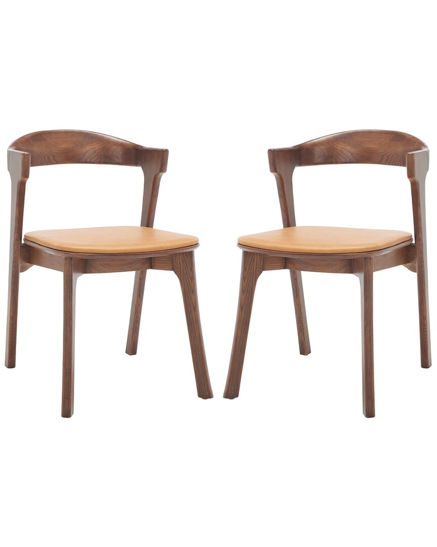 Safavieh Couture Brylie Wood And Leather Dining Chair, Set Of 2 In Brown